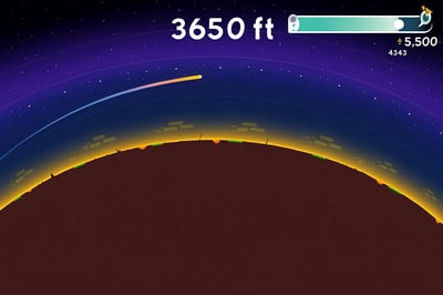 A screenshot of a golf game with a rocket flying through the air.